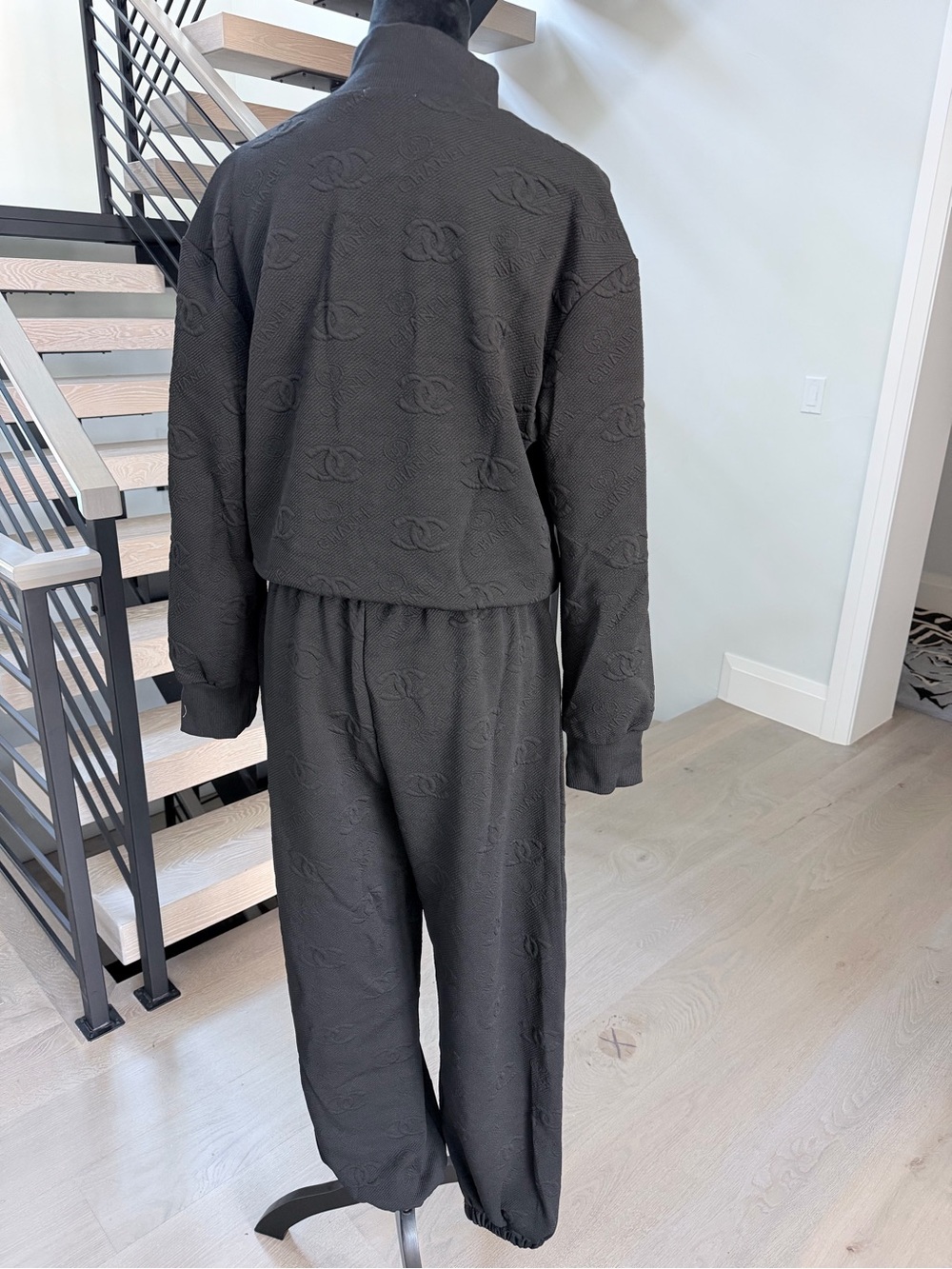 Chanel Black Logo Matching Track suit with Wide Leg Pants and Pockets size L - Picture 6 of 7